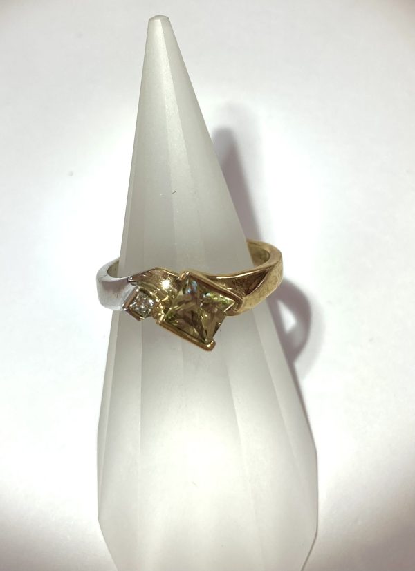 Ring, Yellow Gold and Silver Plated Bezel Set 5mm x 5mm Princess Cut Zultanite® - Image 3